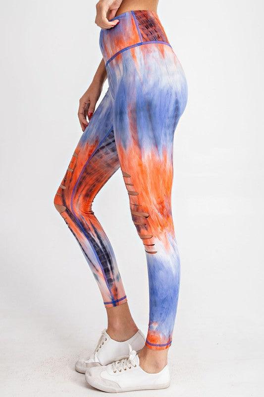 B4222XLCJ High Waist Full Length Legging Tie-Dye Damask Print